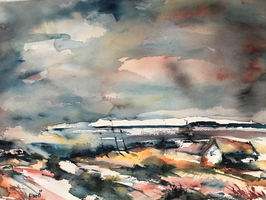 Landskap med akvarell